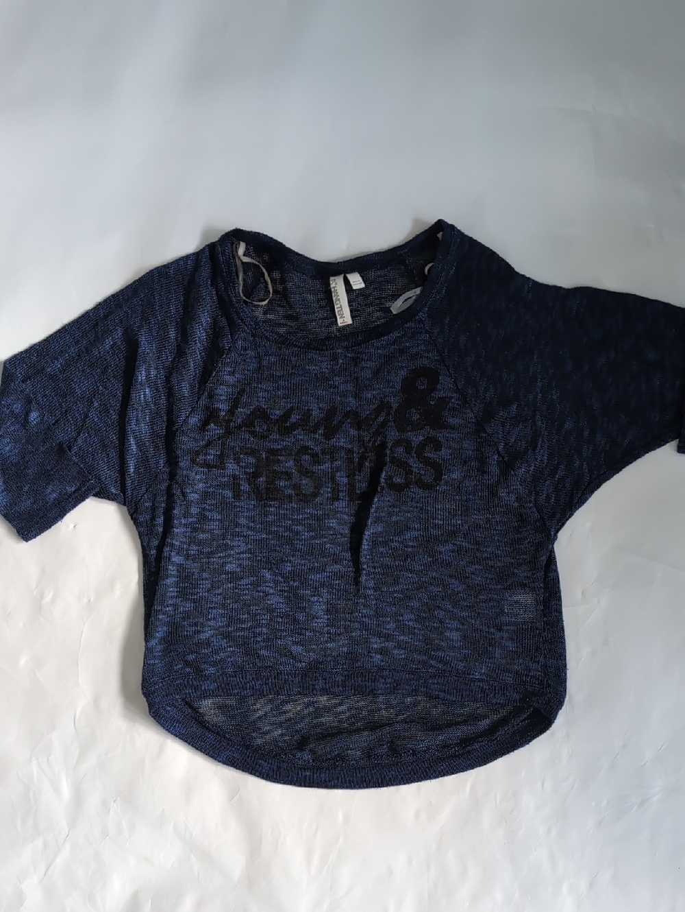 Navy Short Sleeve 'Young & Restless' Graphic Knit Top